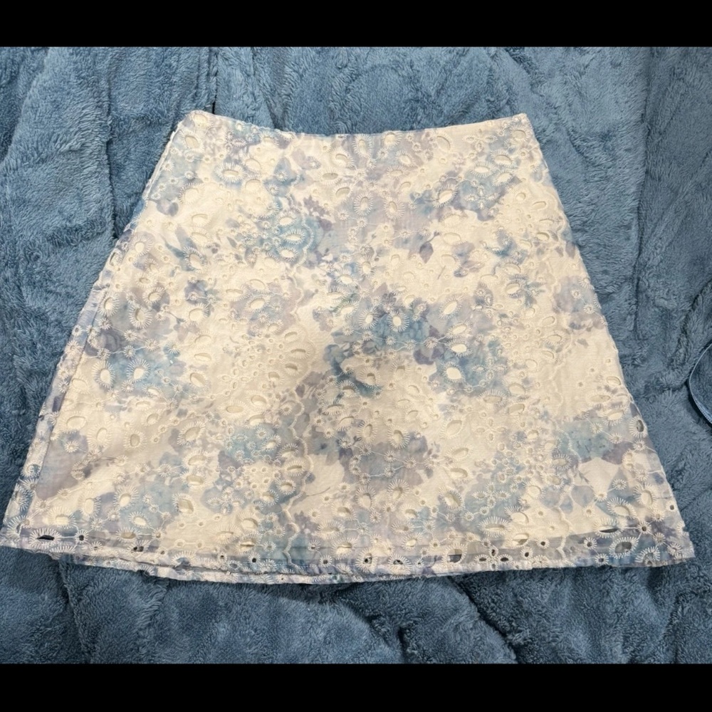 Lulu's Cream and Baby Blue Floral A-Line Skirt
